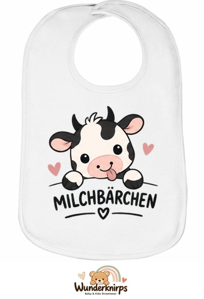 Baby-Lätzchen Olli-01 in Weiß mit Motiv Milchbärchen – Kuh