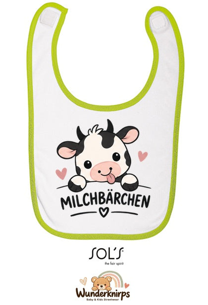 Baby-Lätzchen SOL’S Babib in Weiß / Apfelgrün mit Motiv Milchbärchen – Kuh
