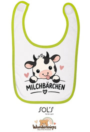 Baby-Lätzchen SOL’S Babib in Weiß / Apfelgrün mit Motiv Milchbärchen – Kuh