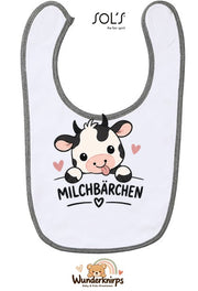 Baby-Lätzchen SOL’S Babib in Weiß / Grau meliert mit Motiv Milchbärchen – Kuh