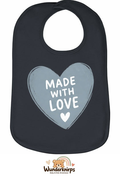 Baby-Lätzchen Olli-01 in Anthrazit mit Motiv Made with Love – Herz