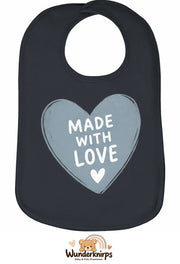 Baby-Lätzchen Olli-01 in Anthrazit mit Motiv Made with Love – Herz