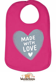 Baby-Lätzchen Olli-01 in Pink mit Motiv Made with Love – Herz