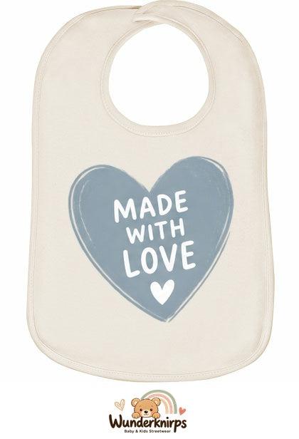 Baby-Lätzchen Olli-01 in Natur mit Motiv Made with Love – Herz