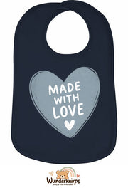 Baby-Lätzchen Olli-01 in Marineblau mit Motiv Made with Love – Herz