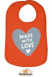 Baby-Lätzchen Olli-01 in Orange mit Motiv Made with Love – Herz