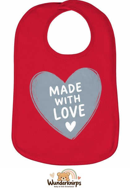 Baby-Lätzchen Olli-01 in Rot mit Motiv Made with Love – Herz