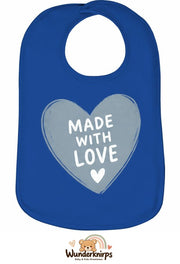Baby-Lätzchen Olli-01 in Royalblau mit Motiv Made with Love – Herz