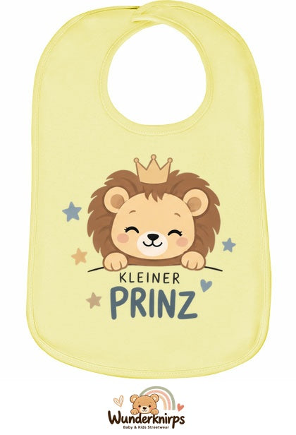 Baby-Lätzchen Olli-01 in Pastellgelb mit Motiv Kleiner Prinz – Löwe