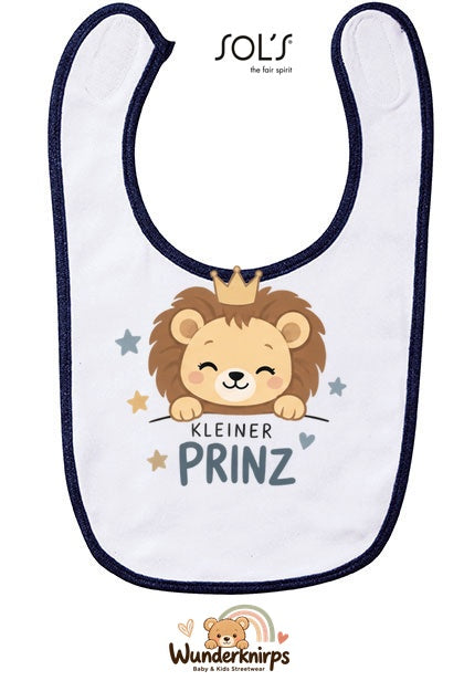 Baby-Lätzchen SOL’S Babib in Weiß / Marineblau mit Motiv Kleiner Prinz – Löwe