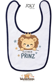 Baby-Lätzchen SOL’S Babib in Weiß / Marineblau mit Motiv Kleiner Prinz – Löwe