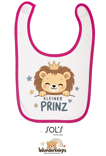 Baby-Lätzchen SOL’S Babib in Weiß / Fuchsia mit Motiv Kleiner Prinz – Löwe