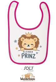 Baby-Lätzchen SOL’S Babib in Weiß / Fuchsia mit Motiv Kleiner Prinz – Löwe