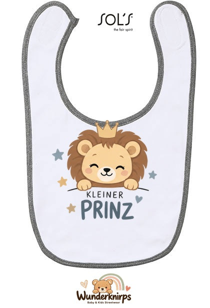 Baby-Lätzchen SOL’S Babib in Weiß / Grau meliert mit Motiv Kleiner Prinz – Löwe