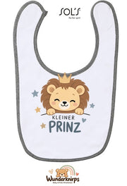 Baby-Lätzchen SOL’S Babib in Weiß / Grau meliert mit Motiv Kleiner Prinz – Löwe