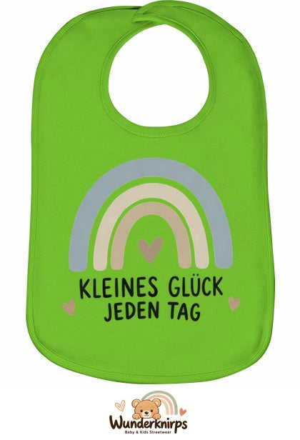 Baby-Lätzchen Olli-01 in Apfelgrün mit Motiv Kleines Glück – Regenbogen