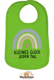 Baby-Lätzchen Olli-01 in Apfelgrün mit Motiv Kleines Glück – Regenbogen