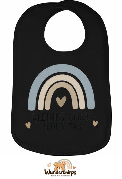 Baby-Lätzchen Olli-01 in Schwarz mit Motiv Kleines Glück – Regenbogen