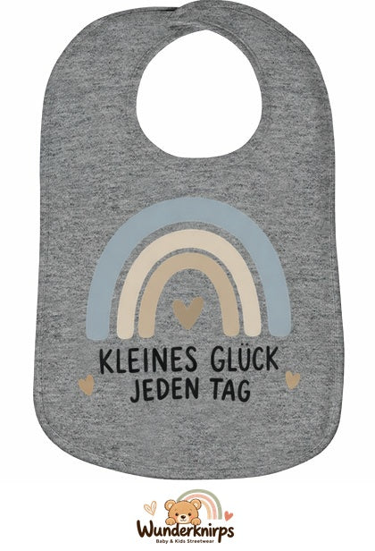 Baby-Lätzchen Olli-01 in Grau meliert mit Motiv Kleines Glück – Regenbogen