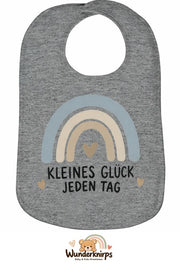 Baby-Lätzchen Olli-01 in Grau meliert mit Motiv Kleines Glück – Regenbogen