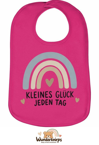 Baby-Lätzchen Olli-01 in Pink mit Motiv Kleines Glück – Regenbogen