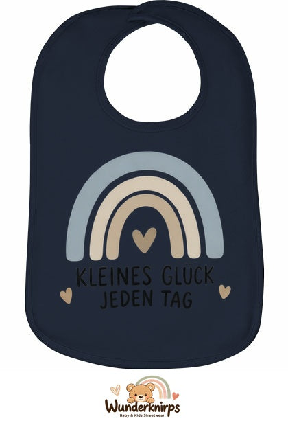 Baby-Lätzchen Olli-01 in Marineblau mit Motiv Kleines Glück – Regenbogen
