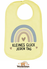 Baby-Lätzchen Olli-01 in Pastellgelb mit Motiv Kleines Glück – Regenbogen