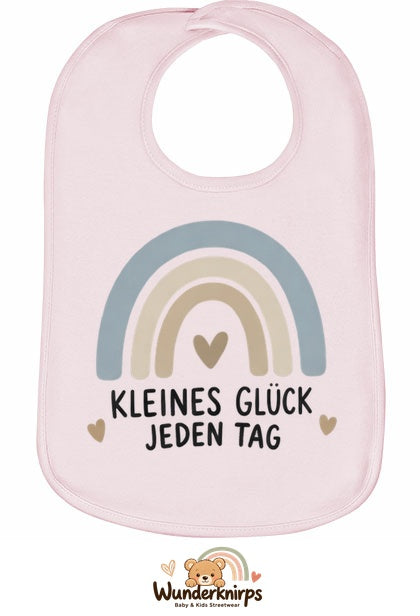 Baby-Lätzchen Olli-01 in Pastellrosa mit Motiv Kleines Glück – Regenbogen