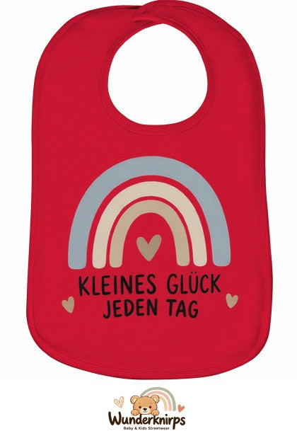 Baby-Lätzchen Olli-01 in Rot mit Motiv Kleines Glück – Regenbogen