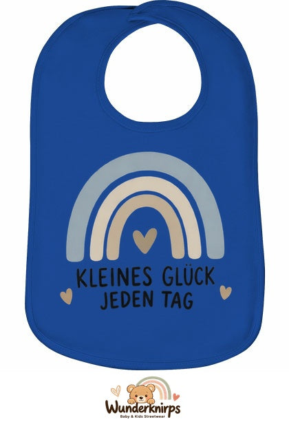 Baby-Lätzchen Olli-01 in Royalblau mit Motiv Kleines Glück – Regenbogen