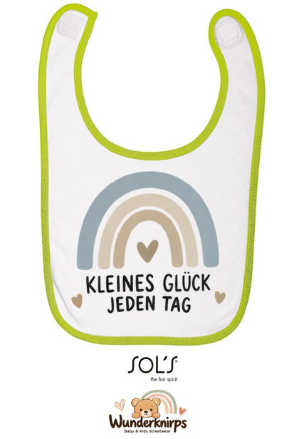 Baby-Lätzchen SOL’S Babib in Weiß / Apfelgrün mit Motiv Kleines Glück – Regenbogen