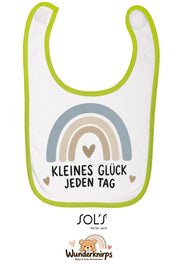Baby-Lätzchen SOL’S Babib in Weiß / Apfelgrün mit Motiv Kleines Glück – Regenbogen