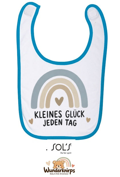 Baby-Lätzchen SOL’S Babib in Weiß / Aqua mit Motiv Kleines Glück – Regenbogen