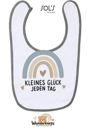 Baby-Lätzchen SOL’S Babib in Weiß / Grau meliert mit Motiv Kleines Glück – Regenbogen