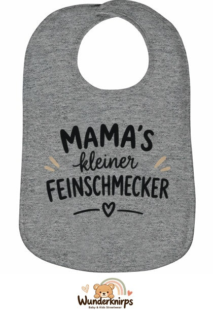 Baby-Lätzchen Olli-01 in Grau meliert mit Motiv Mamas kleiner Feinschmecker