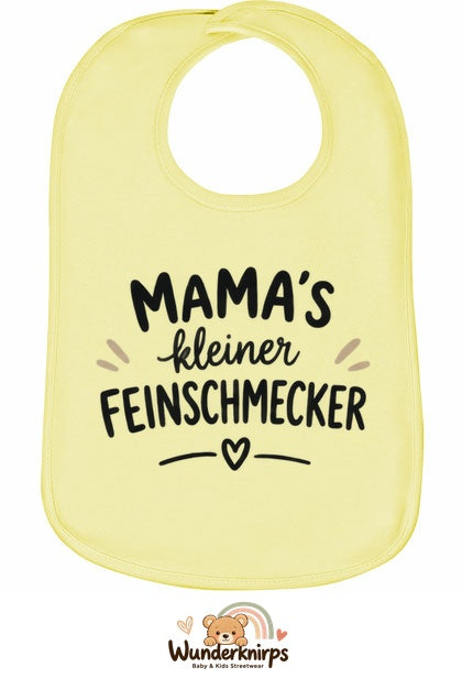 Baby-Lätzchen Olli-01 in Pastellgelb mit Motiv Mamas kleiner Feinschmecker
