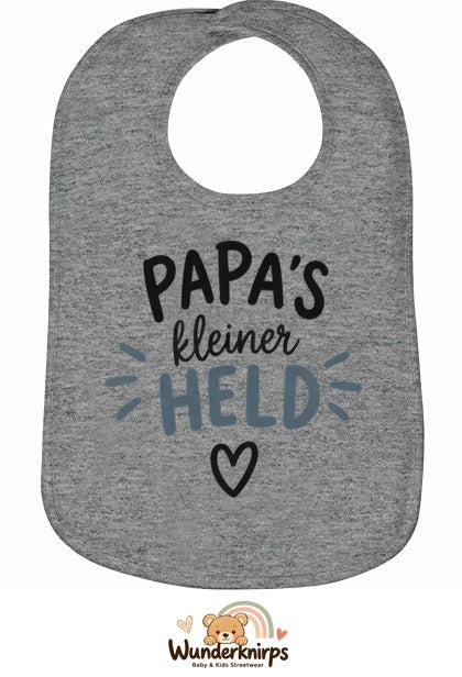 Baby-Lätzchen Olli-01 in Grau meliert mit Motiv Papas kleiner Held