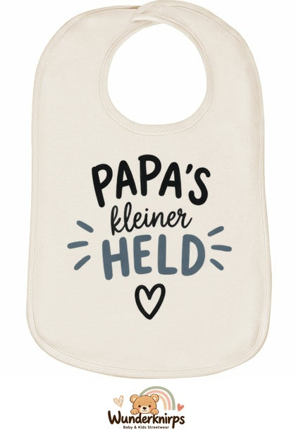 Baby-Lätzchen Olli-01 in Natur mit Motiv Papas kleiner Held