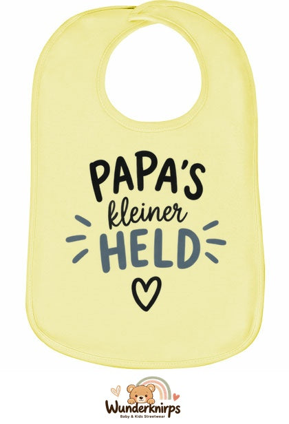 Baby-Lätzchen Olli-01 in Pastellgelb mit Motiv Papas kleiner Held