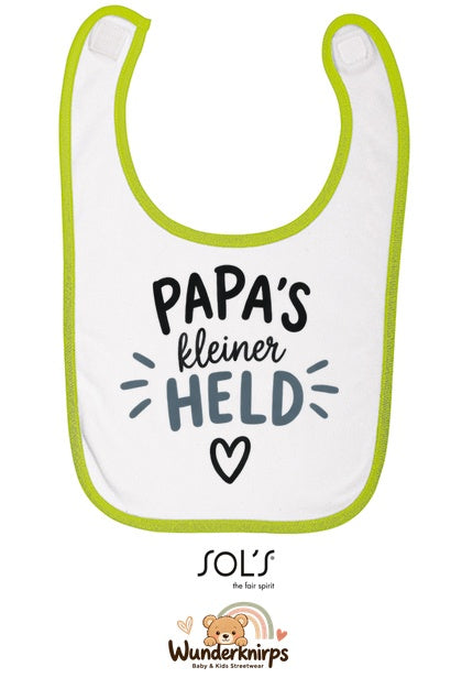 Baby-Lätzchen SOL’S Babib in Weiß / Apfelgrün mit Motiv Papas kleiner Held