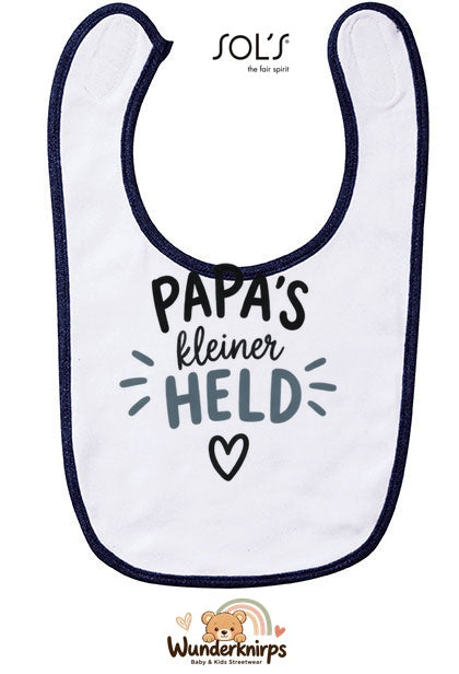 Baby-Lätzchen SOL’S Babib in Weiß / Marineblau mit Motiv Papas kleiner Held