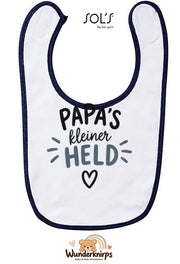 Baby-Lätzchen SOL’S Babib in Weiß / Marineblau mit Motiv Papas kleiner Held