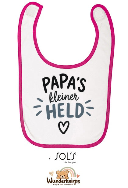 Baby-Lätzchen SOL’S Babib in Weiß / Fuchsia mit Motiv Papas kleiner Held