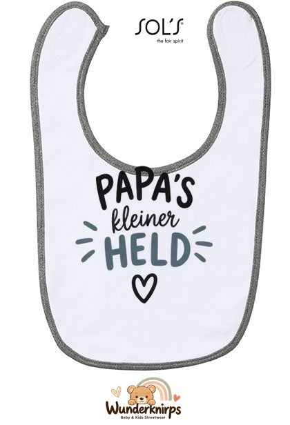 Baby-Lätzchen SOL’S Babib in Weiß / Grau meliert mit Motiv Papas kleiner Held