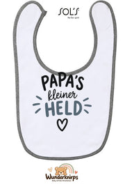 Baby-Lätzchen SOL’S Babib in Weiß / Grau meliert mit Motiv Papas kleiner Held