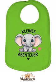 Baby-Lätzchen Olli-01 in Apfelgrün mit Motiv Kleines Abenteuer – Elefant