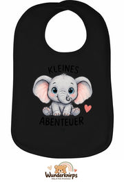 Baby-Lätzchen Olli-01 in Schwarz mit Motiv Kleines Abenteuer – Elefant