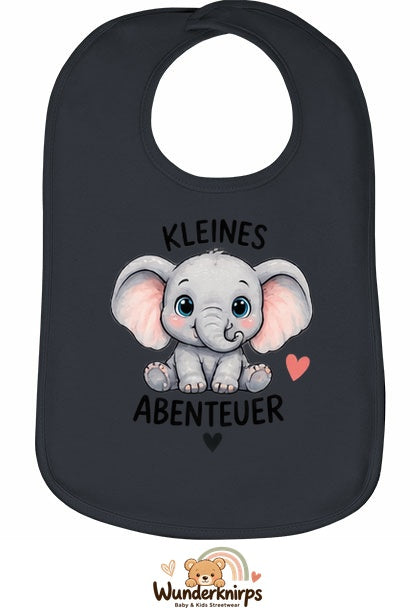 Baby-Lätzchen Olli-01 in Anthrazit mit Motiv Kleines Abenteuer – Elefant