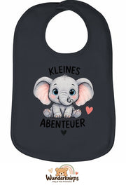 Baby-Lätzchen Olli-01 in Anthrazit mit Motiv Kleines Abenteuer – Elefant