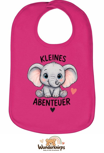 Baby-Lätzchen Olli-01 in Pink mit Motiv Kleines Abenteuer – Elefant
